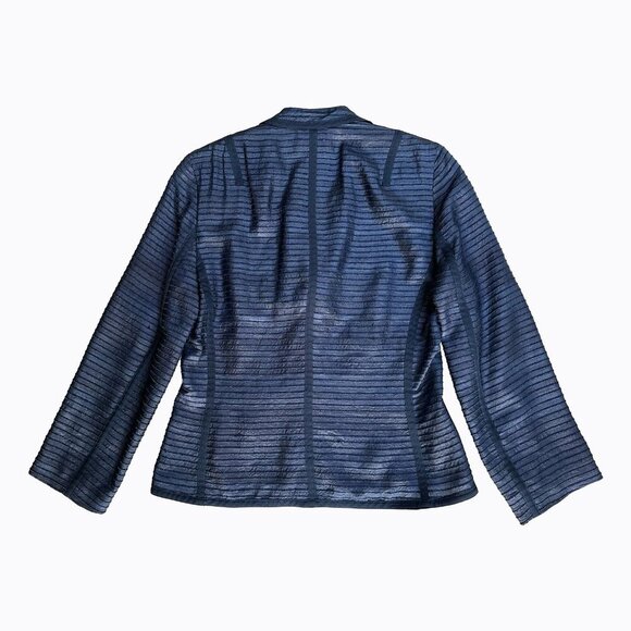 Akris Punto Blue Tone Blazer Sz 6 Jacket 100% Silk Striped Textured Office Siren - Picture 3 of 10